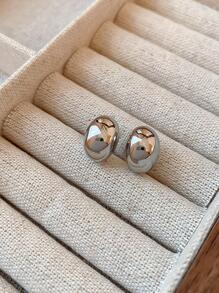 極簡耳釘 - 復古銀色 - 查看 2