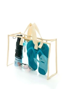 透明撞色滾邊沙灘包大容量PVC雙把手 - 米色 - 查看 1