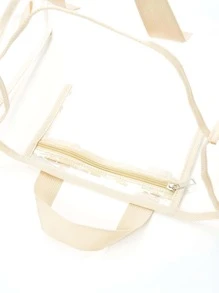 透明撞色滾邊沙灘包大容量PVC雙把手 - 米色 - 查看 3