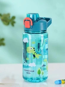 1pc 600ml Cartoon Water Bottle - Leak-Proof, Heat-Resistant, Plastic Material - Suitable For Travel, Sports And Outdoor Adventure - Green - View 1