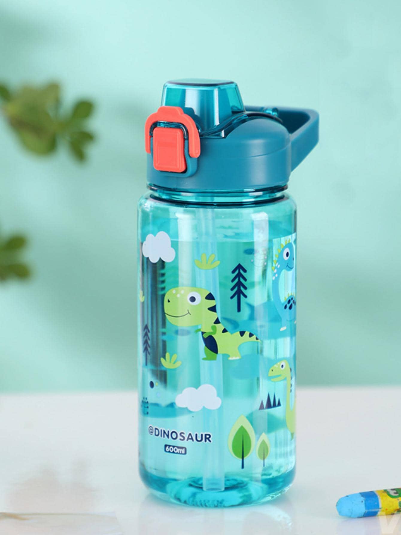 1pc 600ml Cartoon Water Bottle - Leak-Proof, Heat-Resistant, Plastic Material - Suitable For Travel, Sports And Outdoor Adventure - Green - View 1