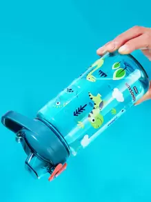 1pc 600ml Cartoon Water Bottle - Leak-Proof, Heat-Resistant, Plastic Material - Suitable For Travel, Sports And Outdoor Adventure - Green - View 3