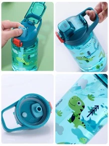1pc 600ml Cartoon Water Bottle - Leak-Proof, Heat-Resistant, Plastic Material - Suitable For Travel, Sports And Outdoor Adventure - Green - View 2