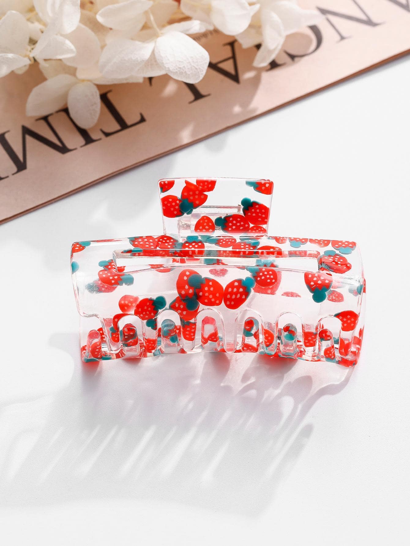 1入組甜美風女士們亞克力水果形方形防滑和強時尚爪夾,適用於日常使用