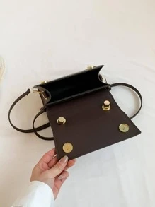 1 chiếc Túi vuông đi làm đa năng thiết kế theo phong cách thiểu số của Pháp bằng da PU màu trơn dành cho nữ 2023 Túi đeo chéo mới dành cho nữ - Cà phê nâu - Xem 5