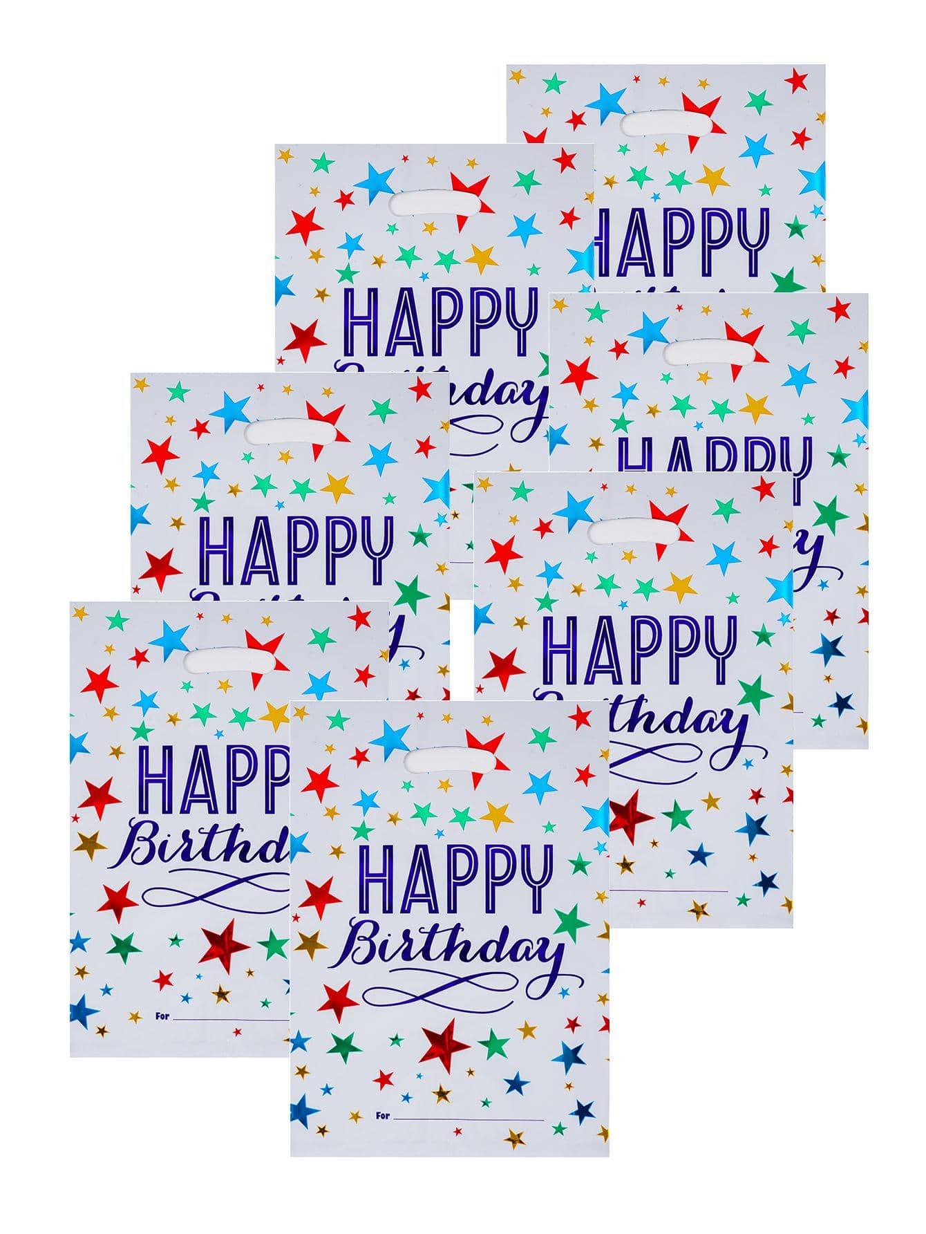 40pcs Assorted Color Birthday Gift Bags With Star, Confetti, "Happy Birthday" Letter Pattern, Birthday Themed Gift Bags, For Birthday Celebration Events, Parties, Gatherings, Gift Wrapping, Treat Candy Bags, Goodie Bags - White - View 1