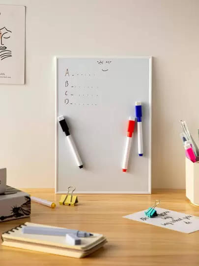 1 pieza Pizarra blanca de borrado en seco tamaño A4, pizarra blanca magnética, incluye 3 bolígrafos borrables, esencial para volver a la escuela