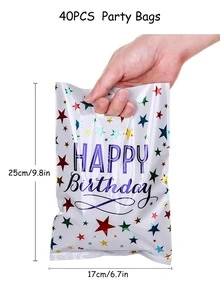 40pcs Assorted Color Birthday Gift Bags With Star, Confetti, "Happy Birthday" Letter Pattern, Birthday Themed Gift Bags, For Birthday Celebration Events, Parties, Gatherings, Gift Wrapping, Treat Candy Bags, Goodie Bags - White - View 3