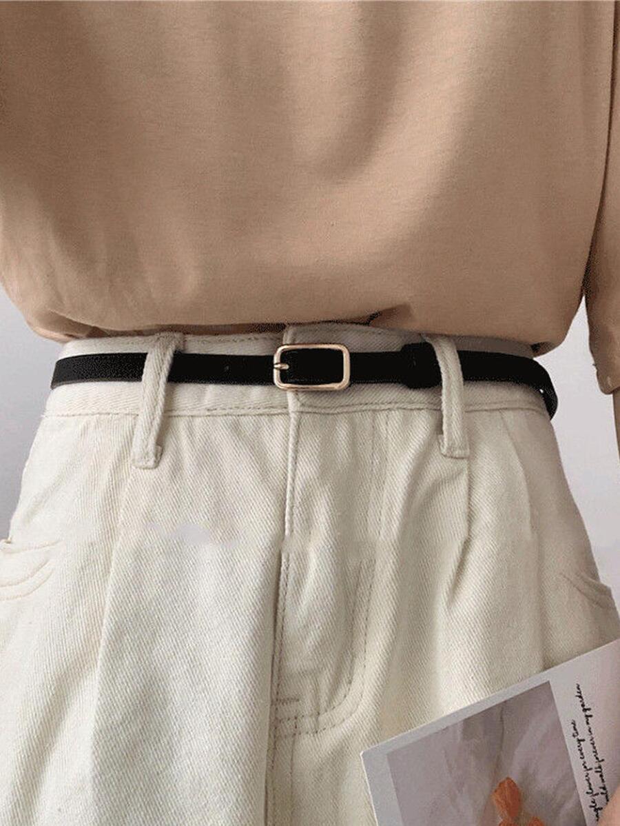 1pc Women Square Buckle Belt Summer, School Fall, Autumn, Halloween - Black - View 1