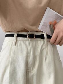 1pc Women Square Buckle Belt Summer, School Fall, Autumn, Halloween - Black - View 2
