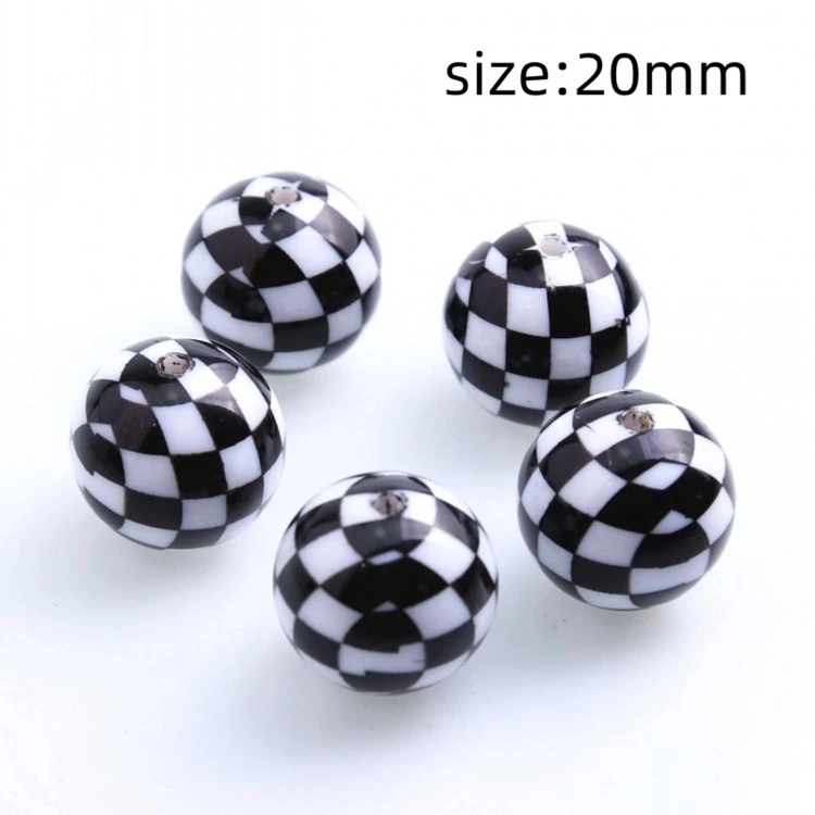 20mm Fashion Acrylic Solid Print Square Beads 20pcs For Jewelry Necklace Making - Black and White - View 2