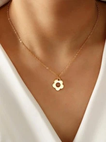 1 pieza Collar con colgante de flor minimalista y elegante en color dorado, adecuado para uso diario, citas y fiestas - Amarillo Oro - Ver 1
