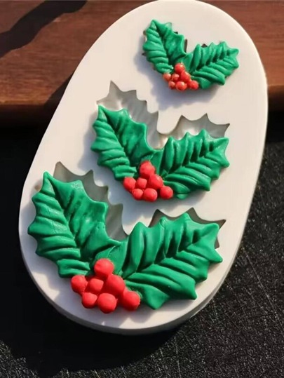 1 pieza/2 piezas Molde de hojas de acebo navideño, molde de silicona con forma de hoja navideña para fondant, caramelos de chocolate, herramientas de cocina para decorar galletas, pasteles, azúcar