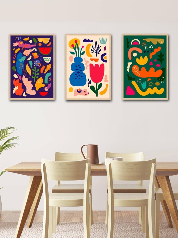 3pcs Floral Print Unframed Painting