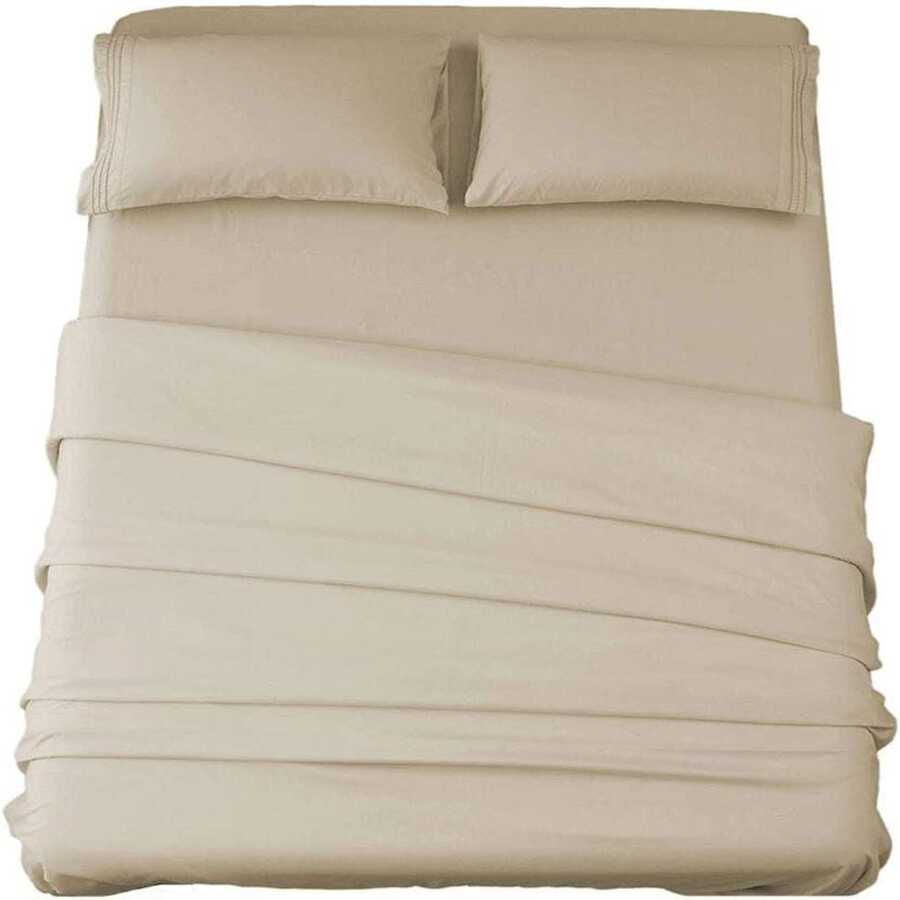 DEITAS Bed Sheet Set Super Soft Microfiber 1800 Thread Count Luxury Egyptian Sheets 18-Inch Deep Pocket Wrinkle -4 Piece - Beige - View 1