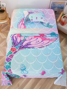 3 Cái/bộ Bộ Ga Gối Họa Tiết Đuôi Cá & Cá Ngựa, Bộ Ga Giường Vải Ngộ Nghĩnh Cho Gia Đình - Nhiều màu - Xem 1