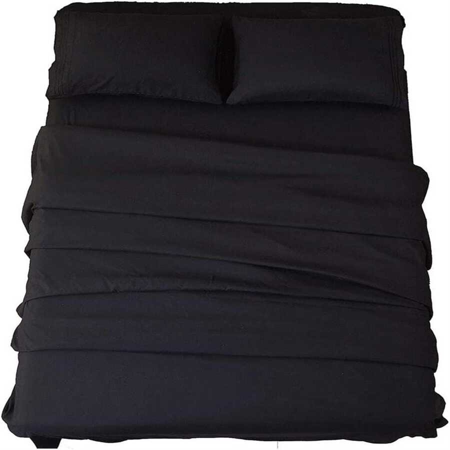 DEITAS Bed Sheet Set Super Soft Microfiber 1800 Thread Count Luxury Egyptian Sheets 18-Inch Deep Pocket Wrinkle -4 Piece - Hitam - View 1