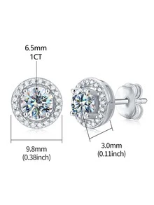 1雙莫桑石水鑽婚禮耳環S925純銀圓形耳釘奢華首飾類禮物適合男士