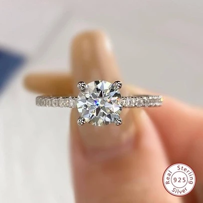 Newsoul 1枚1克拉优雅莫桑石钻石925纯银订婚/结婚戒指，女士/女孩礼物，精致珠宝，新娘珠宝