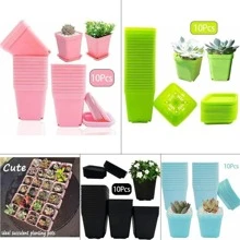 10pcs/set PC Plant Seedling Pot, Minimalist Solid Plant Pot For Seedling - Pink - View 3