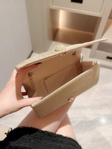 Moonlit EveBag 迎月晚會包-迷人，優雅，精緻，安靜的奢侈亮片，時尚，奢華，閃亮的小方包裝飾蝴蝶結閃粉，適用於派對晚宴，派對女孩，女人，新娘完美適用於派對，婚禮，舞會，晚宴/宴會 - 金色 - 查看 6