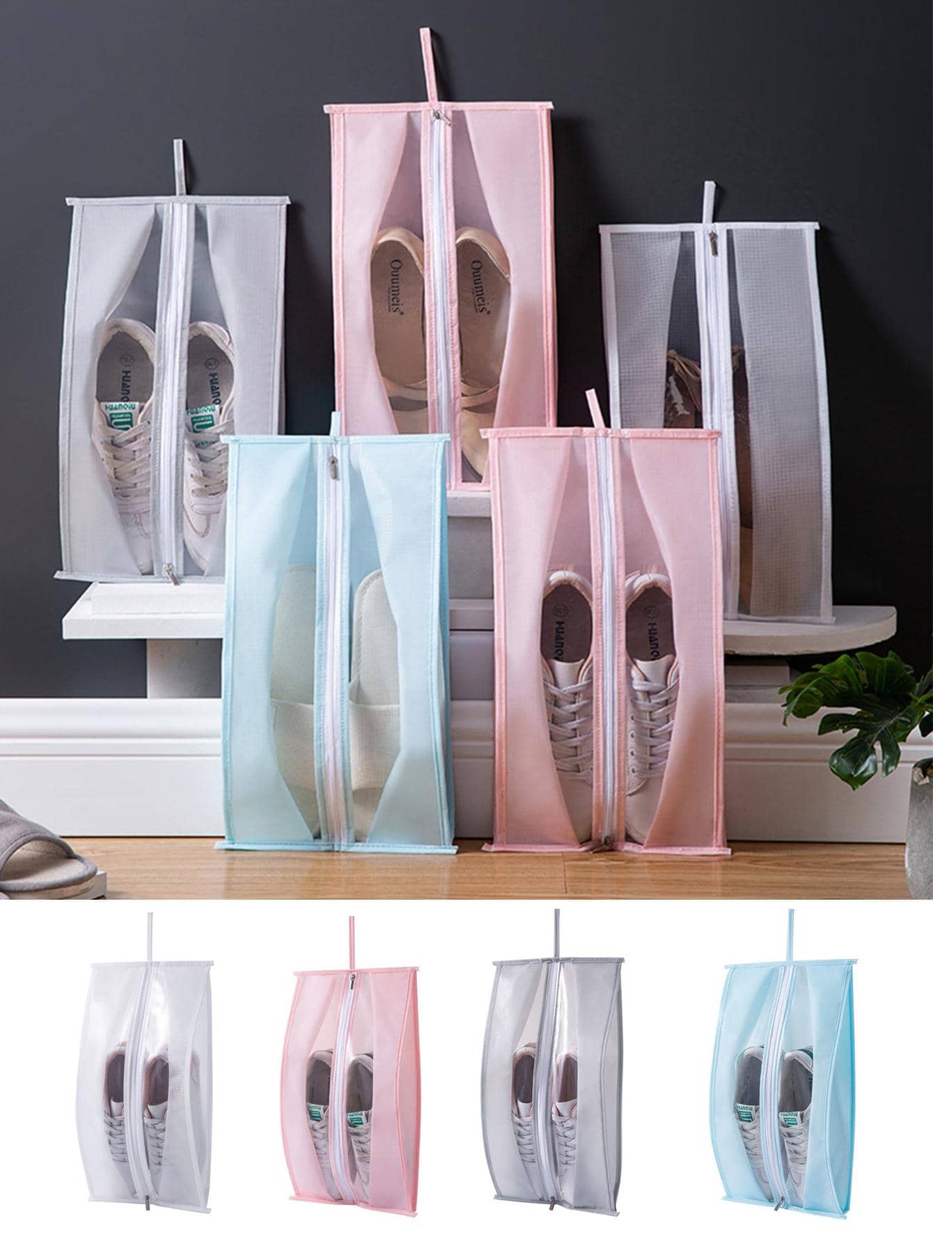 Túi Giày Trong Suốt Tối Giản Dây Kéo Cho Du Lịch Lưu Trữ Sắp Xếp Giày Phụ Kiện Giày Bảo Quản Giày Hộp Giày Túi Đựng Giày Phòng Thứ - Hồng - Xem 1