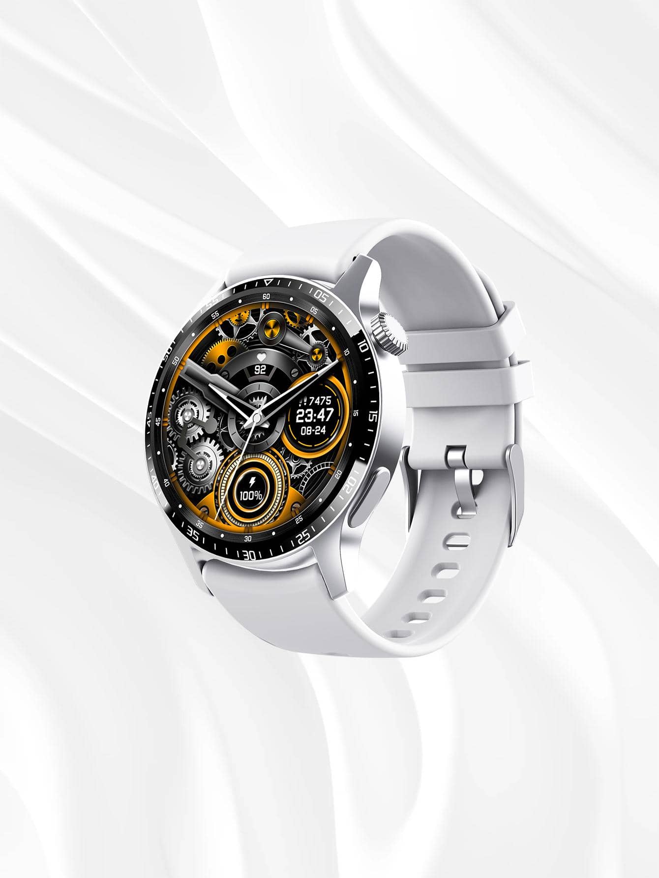 1 pieza Reloj inteligente blanco de silicona con tira deportivo fecha monitoreo de frecuencia cardíaca seguimiento del sueño multifunción redondo esfera , compatible con Androids iPhone - Plateado - Ver 1