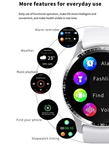 1 pieza Reloj inteligente blanco de silicona con tira deportivo fecha monitoreo de frecuencia cardíaca seguimiento del sueño multifunción redondo esfera , compatible con Androids iPhone - Plateado - Ver 10