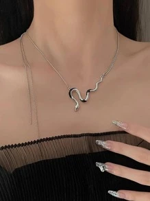 蛇裝飾鏈條樣式項鍊 - 銀色 - 查看 6