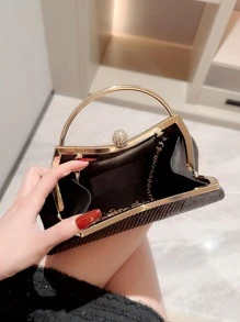 Moonlit EveBag Glamorous Glitter Bling, Sequin, Luxury, Shiny Black Box Bag Rhinestone Decor Glitter For Party Evening Bag, Dinner Bag For Party Girl, Woman, Bride Perfect For Party, Wedding, Prom, Dinner/Banquet, For Cocktail - Black - View 7