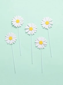 5pcs Daisy Cake Toppers - Perfect For Birthday Parties & Dessert Table Decorations, Versatile Paper Flower Decorations For Birthdays, Weddings & Bridal Showers - White - View 1