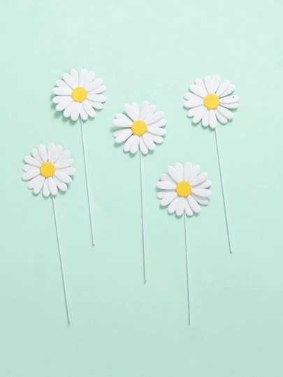 5pcs Daisy Cake Toppers - Perfect For Birthday Parties & Dessert Table Decorations, Versatile Paper Flower Decorations For Birthdays, Weddings & Bridal Showers