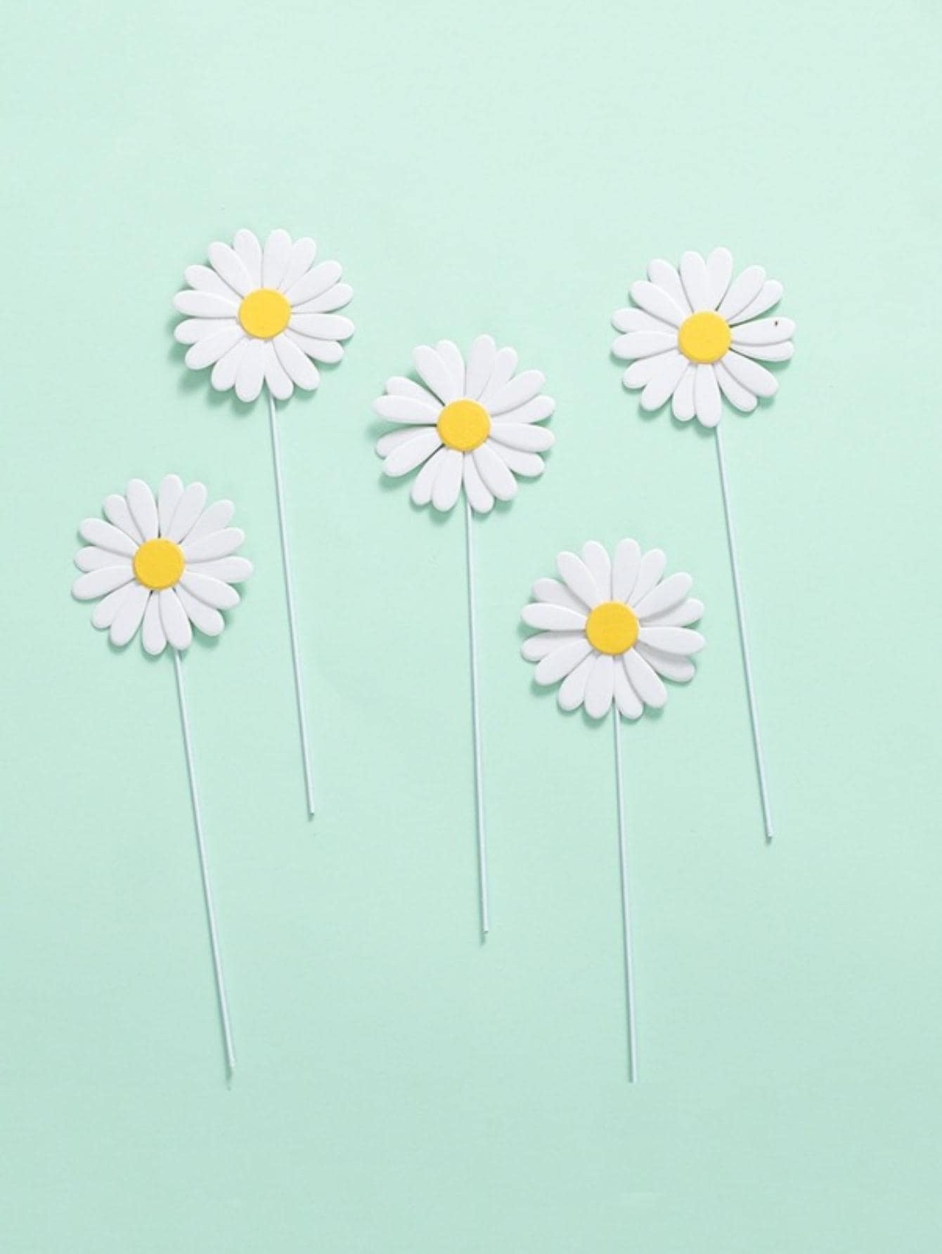 5pcs Daisy Cake Toppers - Perfect For Birthday Parties & Dessert Table Decorations, Versatile Paper Flower Decorations For Birthdays, Weddings & Bridal Showers - White - View 1