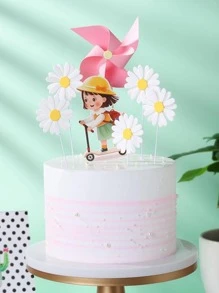 5pcs Daisy Cake Toppers - Perfect For Birthday Parties & Dessert Table Decorations, Versatile Paper Flower Decorations For Birthdays, Weddings & Bridal Showers - White - View 2