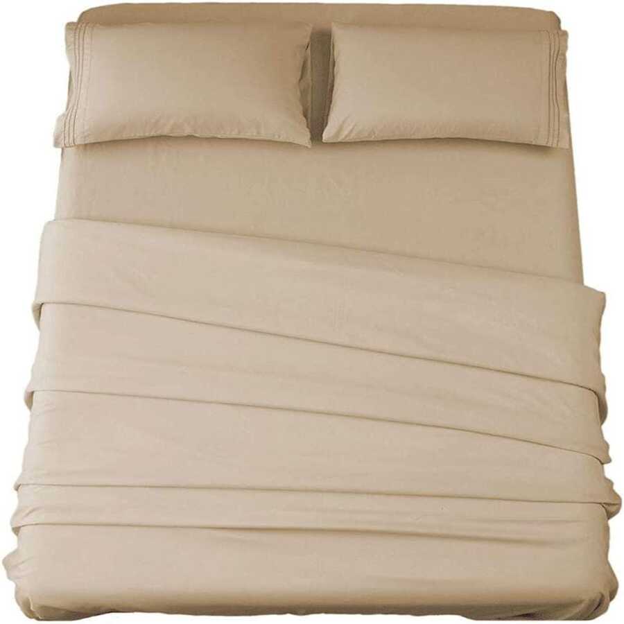 DEITAS Bed Sheet Set Super Soft Microfiber 1800 Thread Count Luxury Egyptian Sheets 18-Inch Deep Pocket Wrinkle -4 Piece - taupe - View 1