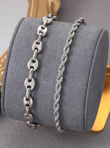 2 cái/bộ Vòng tay chuỗi thời trang dành cho nam để trang trí hàng ngày để có vẻ ngoài sành điệu - Bạc - Xem 1