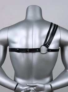Hombres Cinturón arnés vinculado con aro - Negro - Ver 7