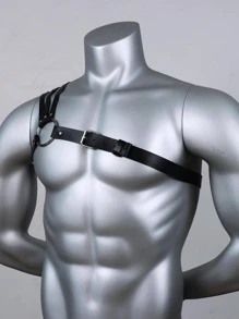 Hombres Cinturón arnés vinculado con aro - Negro - Ver 5