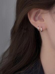 1雙時尚925純銀小箍釘狀首飾平滑耳朵骨扣飾帶經典適合女士女孩首飾類禮物