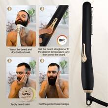Beard Straightener for Men Electric Hair/Beard 3 In 1 Multifunctional - Black - View 8