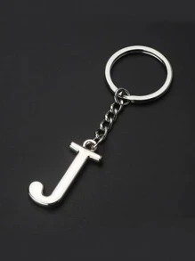 Men Letter Charm Keychain - Silver - View 1
