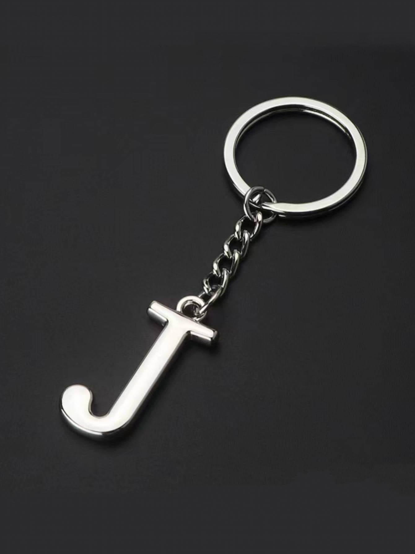 Men Letter Charm Keychain - Silver - View 1