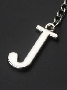 Men Letter Charm Keychain - Silver - View 2