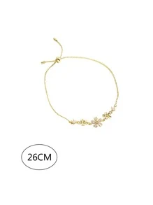 方晶鋯石花朵裝飾手環 - 金黃色 - 查看 8