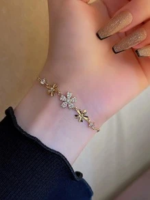 方晶鋯石花朵裝飾手環 - 金黃色 - 查看 5