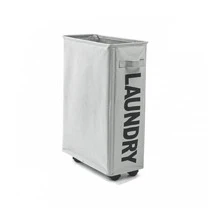 1pc Letter Graphic Laundry Hamper With Wheel - Light Grey - View 1