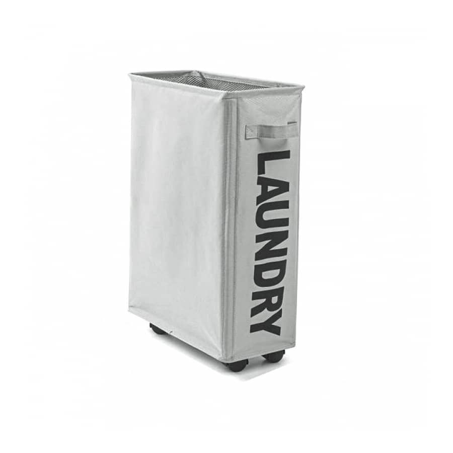 1pc Letter Graphic Laundry Hamper With Wheel - Light Grey - View 1