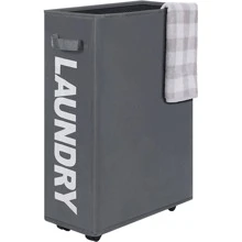 DARK LIGHT COLOR 1入組單色可拆卸可摺防水收納籃,帶輪和拉繩網狀骯髒衣物籃 - 深灰色 - 查看 3