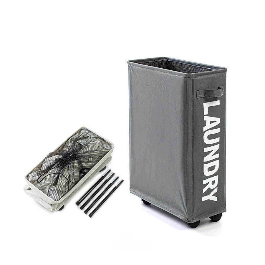 DARK LIGHT COLOR 1入組單色可拆卸可摺防水收納籃,帶輪和拉繩網狀骯髒衣物籃 - 深灰色 - 查看 1