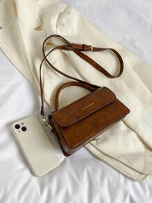 字母細節方包棕色優雅翻蓋頂部單條提帶